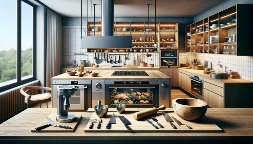Visualisez une cuisine moderne à Schaerbeek, qui mélange magnifiquement les outils et techniques culinaires traditionnels et contemporains. La cuisine est équipée d'appareils de pointe à côté d'outils classiques tels qu'un mortier et un pilon en bois. Des gadgets technologiquement avancés comme une machine sous-vide se trouvent à côté d'une planche à découper traditionnelle et d'un couteau de chef. L'esthétique générale de la pièce devrait inspirer un sentiment d'harmonie entre les méthodes culinaires anciennes et nouvelles, signifiant que malgré l'avancement de la technologie, les techniques traditionnelles conservent leur place dans le monde culinaire.