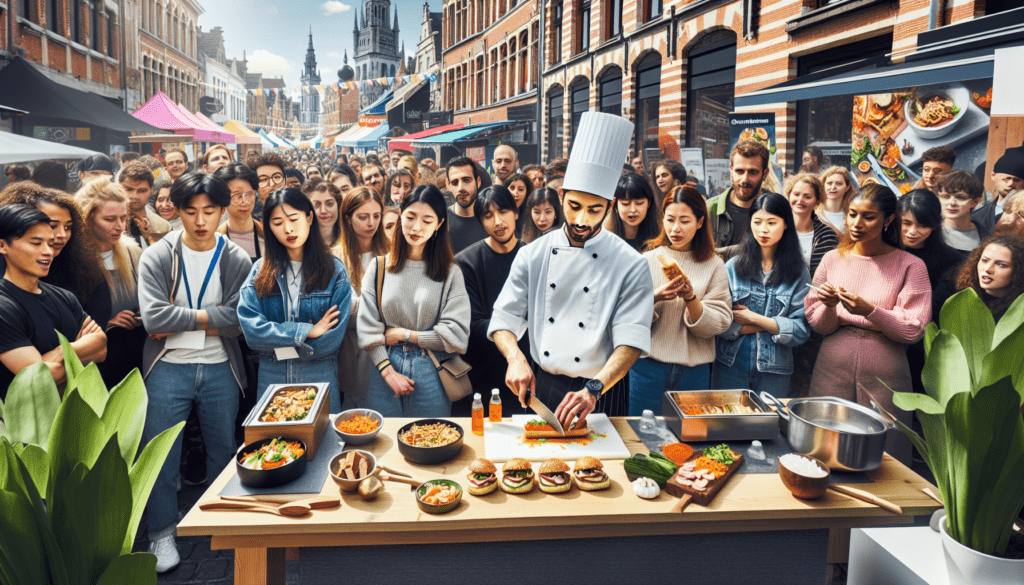 Pourquoi publier vos offres d'emplois restauration à Schaerbeek sur Jobxtra ?, JobXtra.be Un événement dynamique de salon de l'emploi se déroule dans le charmant quartier de Schaerbeek. Une variété de stands de restaurants sont alignés, présentant de délicieux plats de différentes cuisines. Une chef asiatique réalise une démonstration culinaire, tranchant habilement des légumes avec son couteau de chef. Un chef masculin du Moyen-Orient expose ses compétences dans la confection artisanale de sandwiches gastronomiques. Les spectateurs, d'un mélange de genres et d'origines, regardent les démonstrations avec enthousiasme et impatience. L'atmosphère est vive et animée, avec des employeurs potentiels et des chercheurs d'emploi plongés dans des conversations.