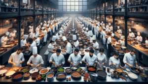 Article de blog, JobXtra.be Une cuisine animée située à Molenbeek, remplie de chefs aux origines ethniques diverses - des chefs caucasiens, hispaniques, noirs, moyen-orientaux et sud-asiatiques. Ils préparent méticuleusement divers plats, leur concentration et leur expertise reflétant l'immense étendue des opportunités de carrière culinaire. L'atmosphère est emplie de l'arôme d'une multitude d'épices et d'ingrédients, un bourdonnement audible d'efficacité et de collaboration résonne dans tout l'espace. La scène incarne l'essence de la diversité culinaire et indique les riches possibilités dans le domaine des arts culinaires.
