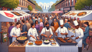 Article de blog, JobXtra.be Un salon de l'emploi animé se déroule dans le quartier d'Uccle, avec de nombreux stands culinaires, chacun proposant une cuisine différente. Un stand italien est tenu par une chef caucasienne d'âge mûr qui montre ses compétences dans la préparation des pâtes. De son côté, le stand indien est géré par un jeune homme d'origine sud-asiatique qui explique comment préparer un biryani traditionnel. Depuis un autre stand, un homme noir d'âge moyen grille des steaks alléchants, représentant la cuisine américaine. Dans la foule, des chercheurs d'emploi de différents sexes, âges et origines manifestent un vif intérêt pour les offres de chaque stand.