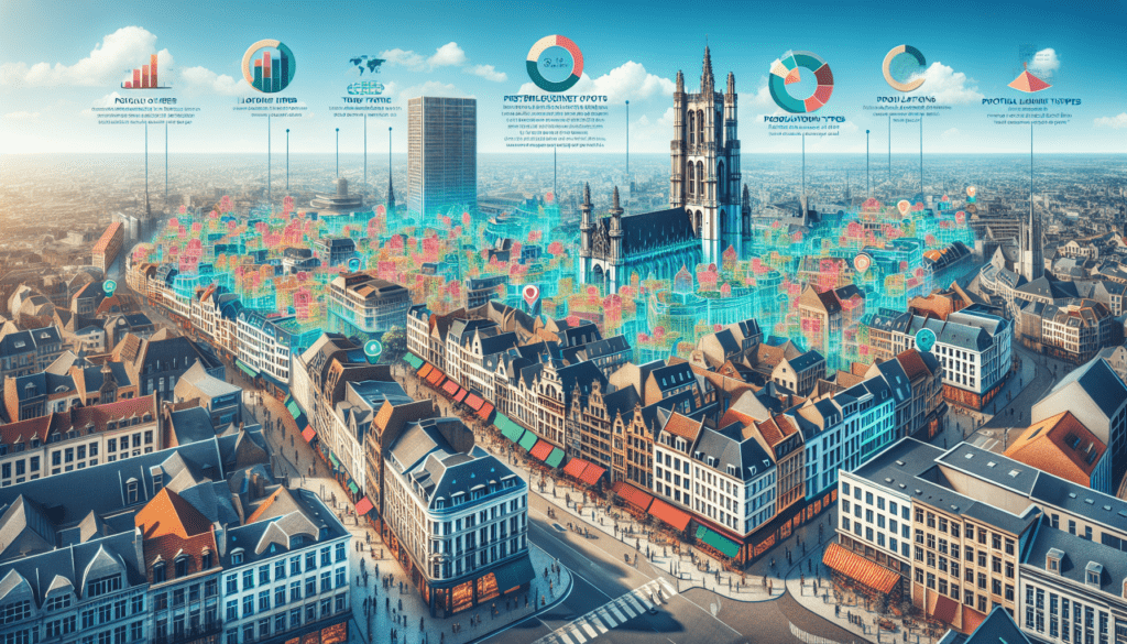 Publier une annonce d'emploi à Bruxelles : quels quartiers cibler ?, JobXtra.be Une vue aérienne d'une ville animée qui ressemble à Bruxelles, lors d'une journée claire avec un ciel bleu. Le mélange unique d'architecture gothique et moderne de la ville est évident. On peut voir les grands bâtiments municipaux, les charmantes rues pavées et les parcs verdoyants. Différents quartiers sont mis en évidence par des couleurs, avec de séduisants superpositions numériques illustrant leur potentiel pour les affaires de restauration. Les emplacements commerciaux potentiels peuvent inclure des zones près des bureaux de commerce, des quartiers résidentiels et des lieux touristiques populaires. Un encart de type infographie peut indiquer le nombre de passages à proximité, les types de population et les types de cuisine préférables.